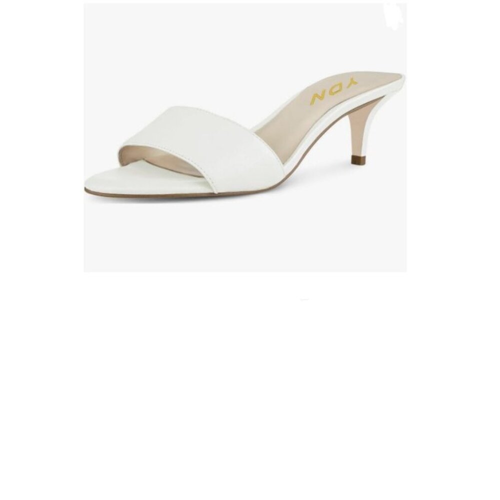 YDN White Women's Comfy Kitten Low Heel Mules Slip on Clog Sandals Open Toe